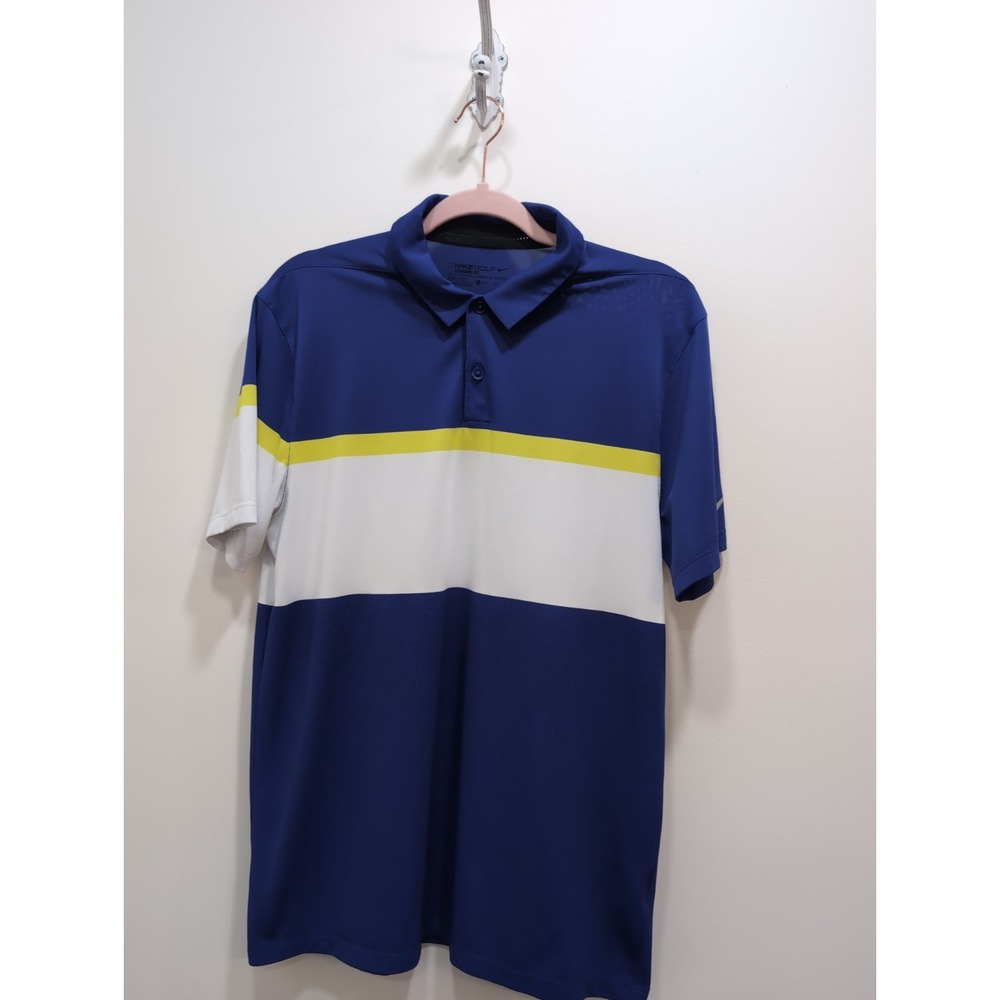 Nike Golf Dri-Fit Blue Yellow And White Colorblock Polo Shirt Men's Size‎ Medium